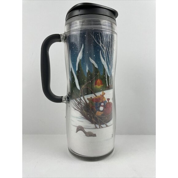 Starbucks 2008 12oz Travel Holiday Mug Glitter Reindeer and Sleigh Christmas - Picture 3 of 14